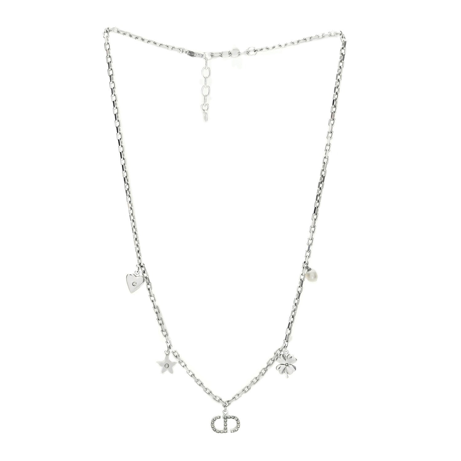 Christian Dior Crystal Petit CD Lucky Charms Necklace Silver 3 of 4