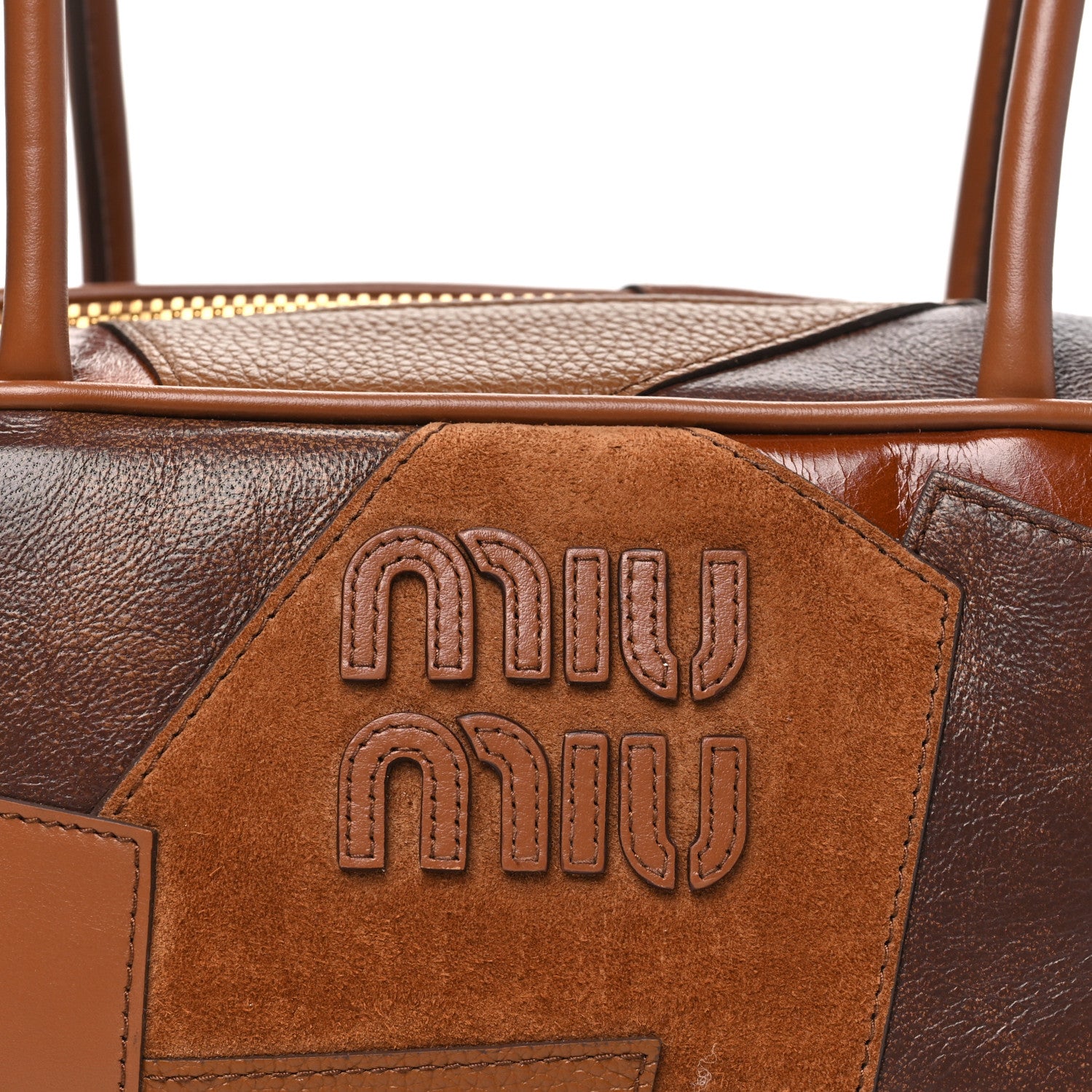 Miu Miu Nappa Patchwork Small Beau Top Handle Bag Cognac 7 of 9
