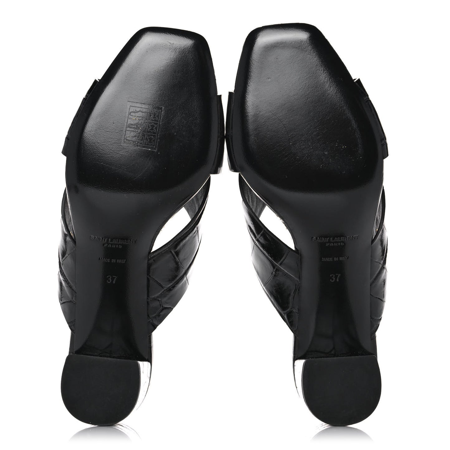 Crocodile Embossed Calfskin LouLou Mule Sandals 37 Black