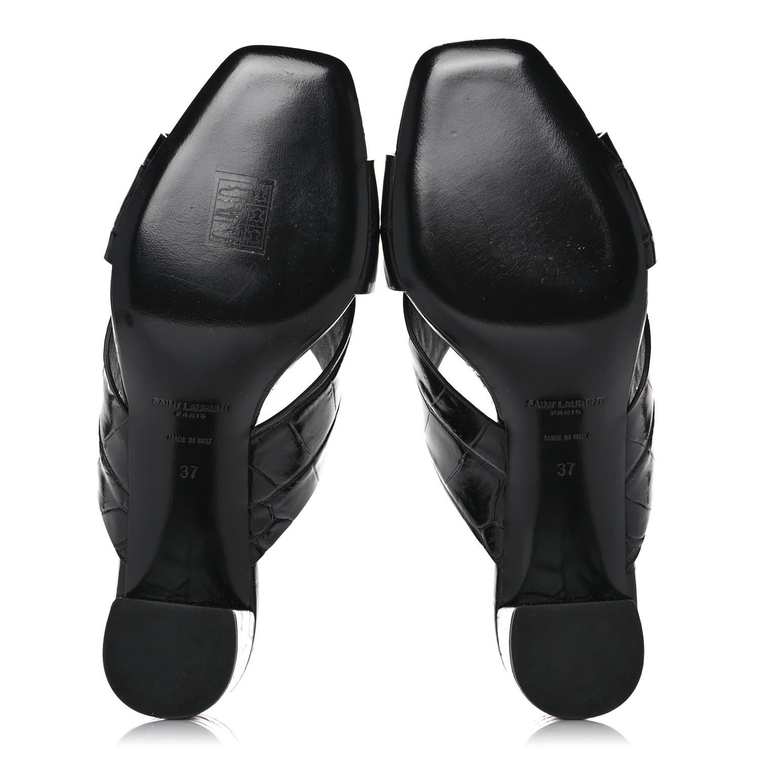 Saint Laurent Crocodile Embossed Calfskin LouLou Mule Sandals 37 Black 5 of 9