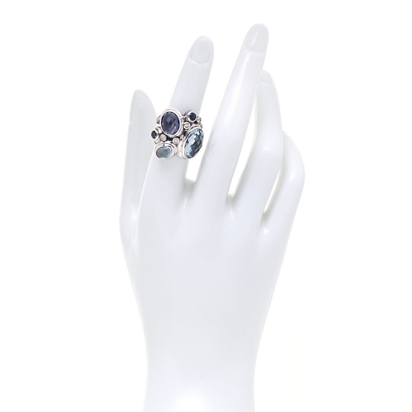 Sterling Silver Blue Topaz Hampton Blue Topaz Iolite Diamond Mosaic Ring 51 5.75