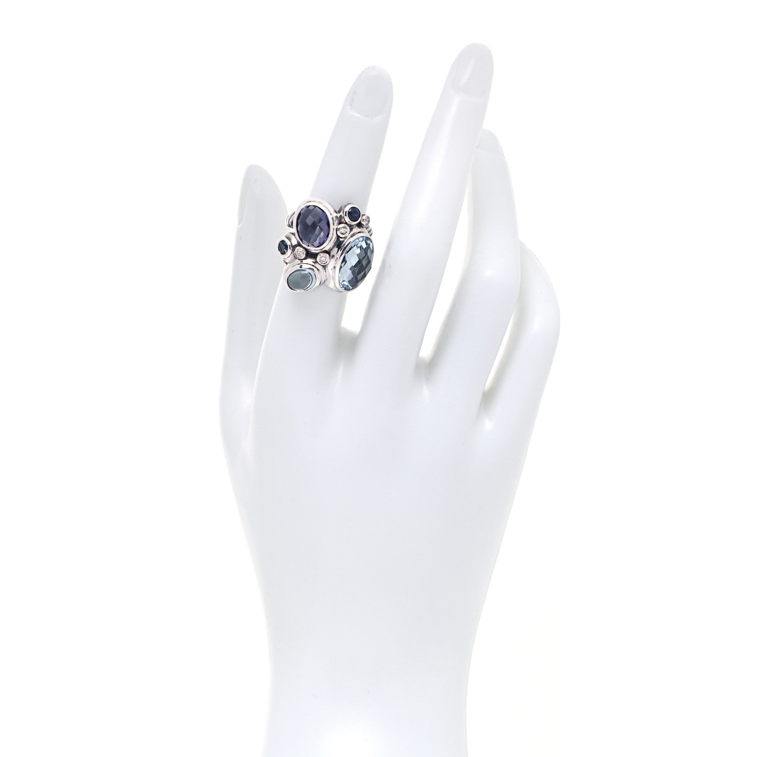 David Yurman Sterling Silver Blue Topaz Hampton Blue Topaz Iolite Diamond Mosaic Ring 51 5.75 2 of 5