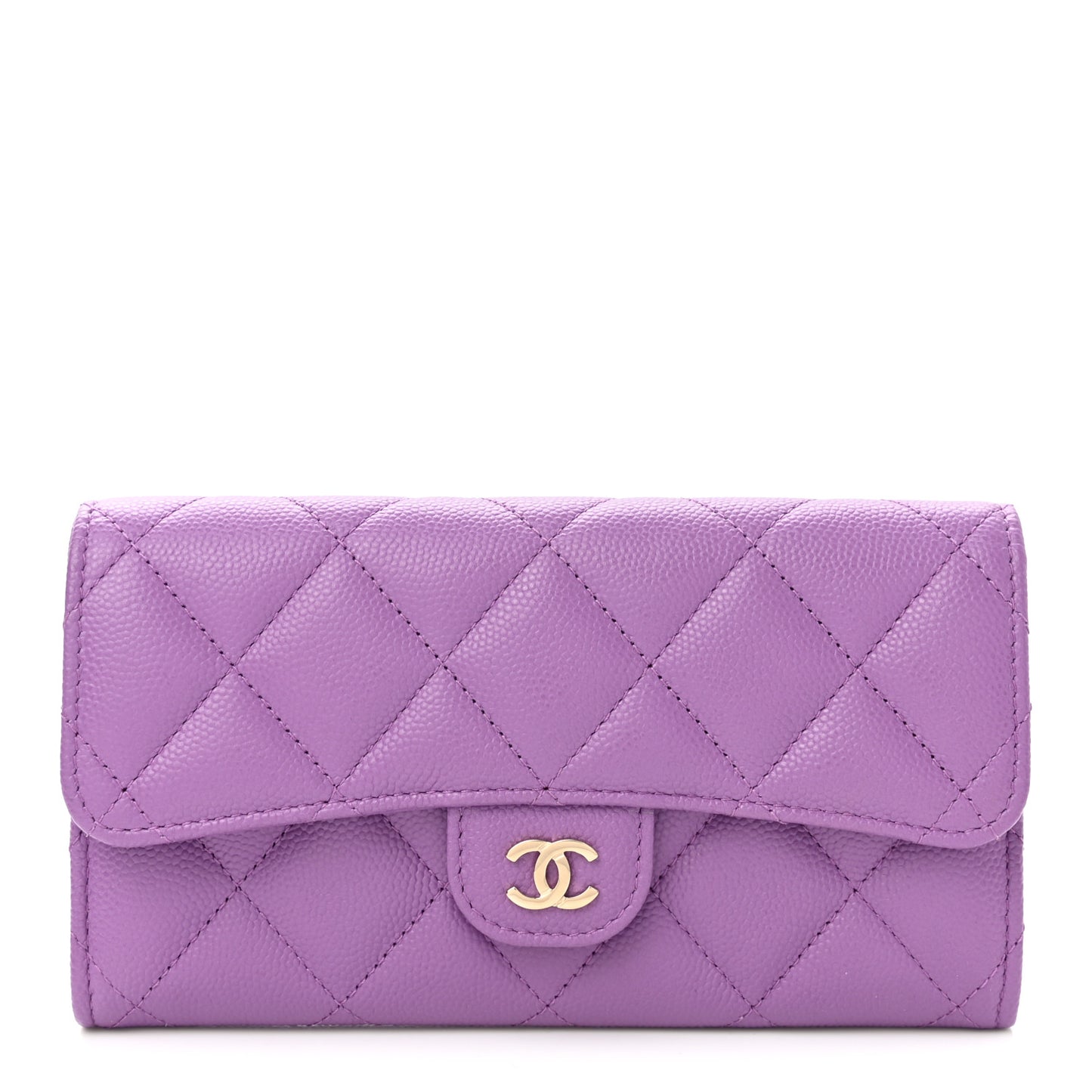 Caviar Quilted Medium Gusset Flap Wallet Purple