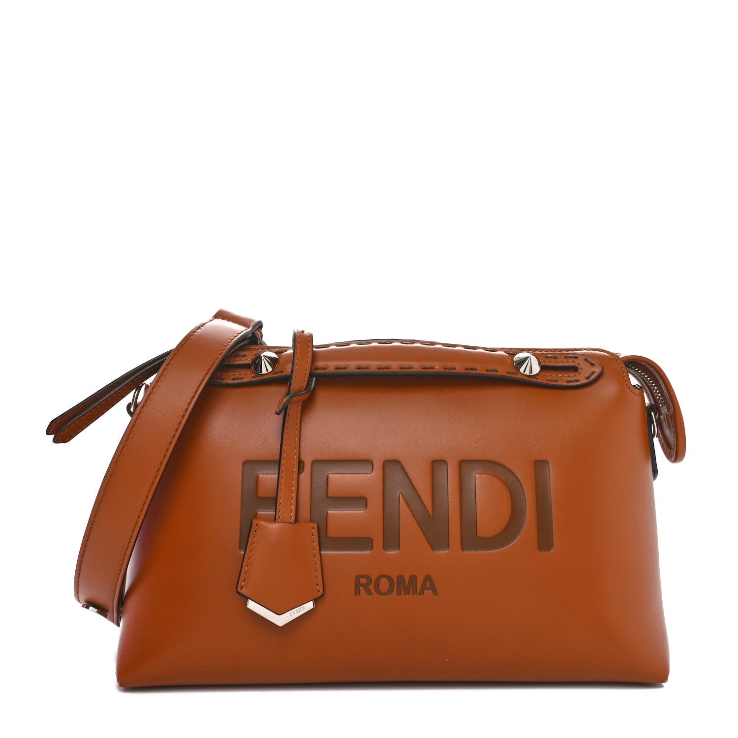 Fendi Vitello King Logo Embossed Medium By The Way Boston Bag Cuoio 1 of 9