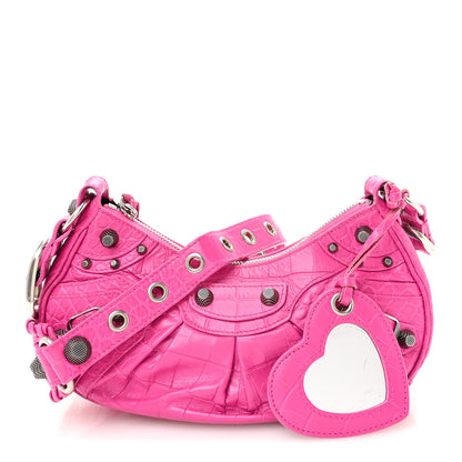 Balenciaga Extra Supple Calfskin Crocodile Embossed XS Le Cagole Shoulder Bag Lipstick Pink 1 of 10
