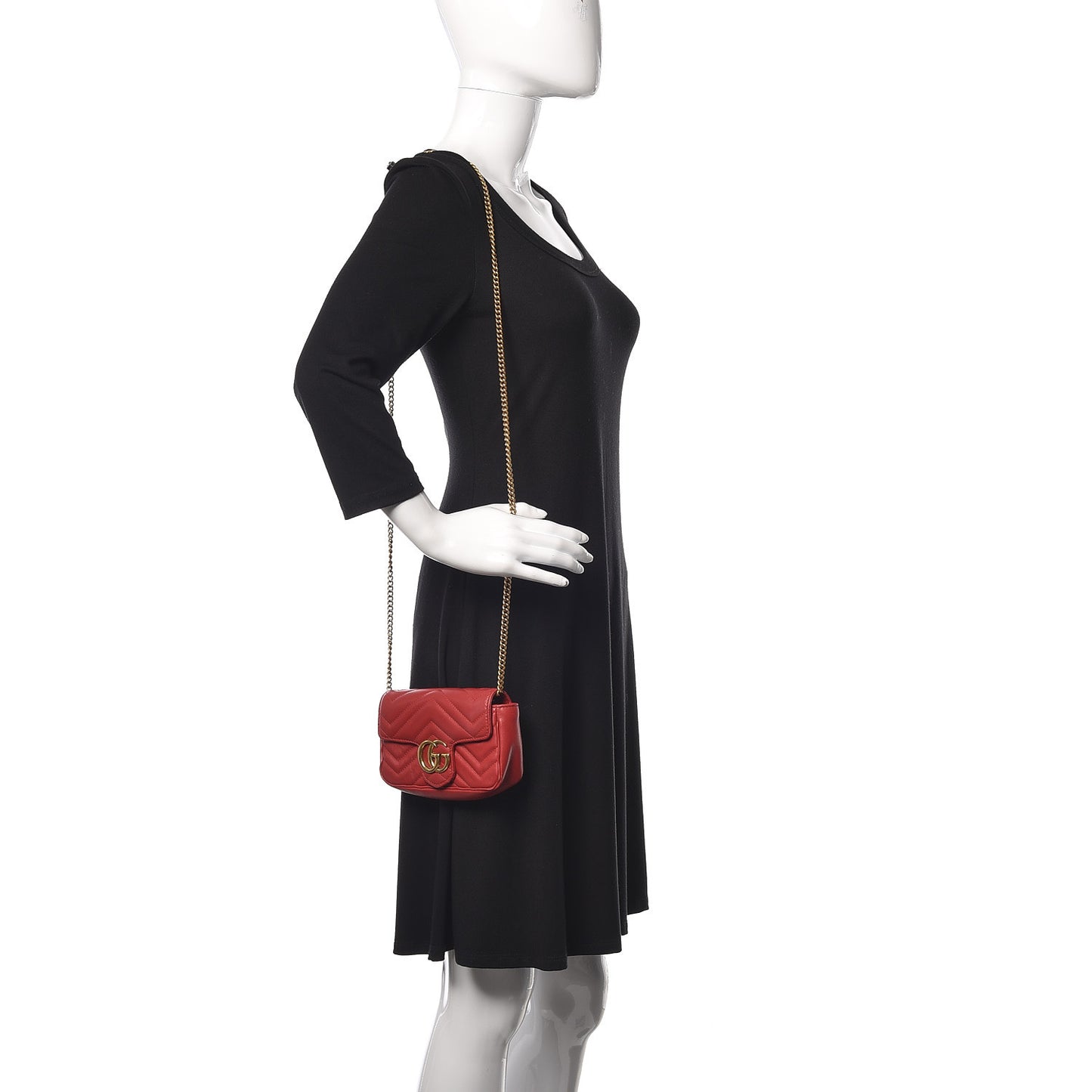 Calfskin Matelasse Super Mini GG Marmont Shoulder Bag Hibiscus Red