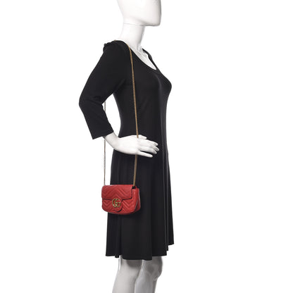 Gucci Calfskin Matelasse Super Mini GG Marmont Shoulder Bag Hibiscus Red 2 of 10