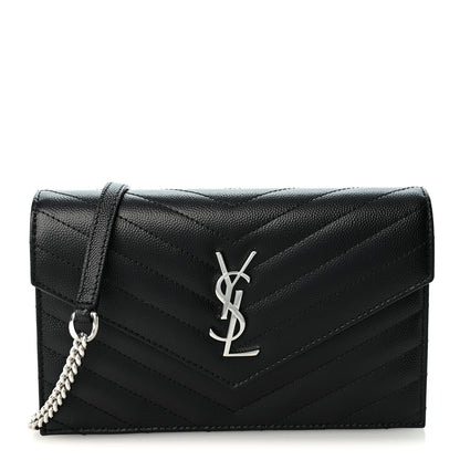 Saint Laurent Grain De Poudre Matelasse Chevron Monogram Envelope Chain Wallet Black 1 of 10