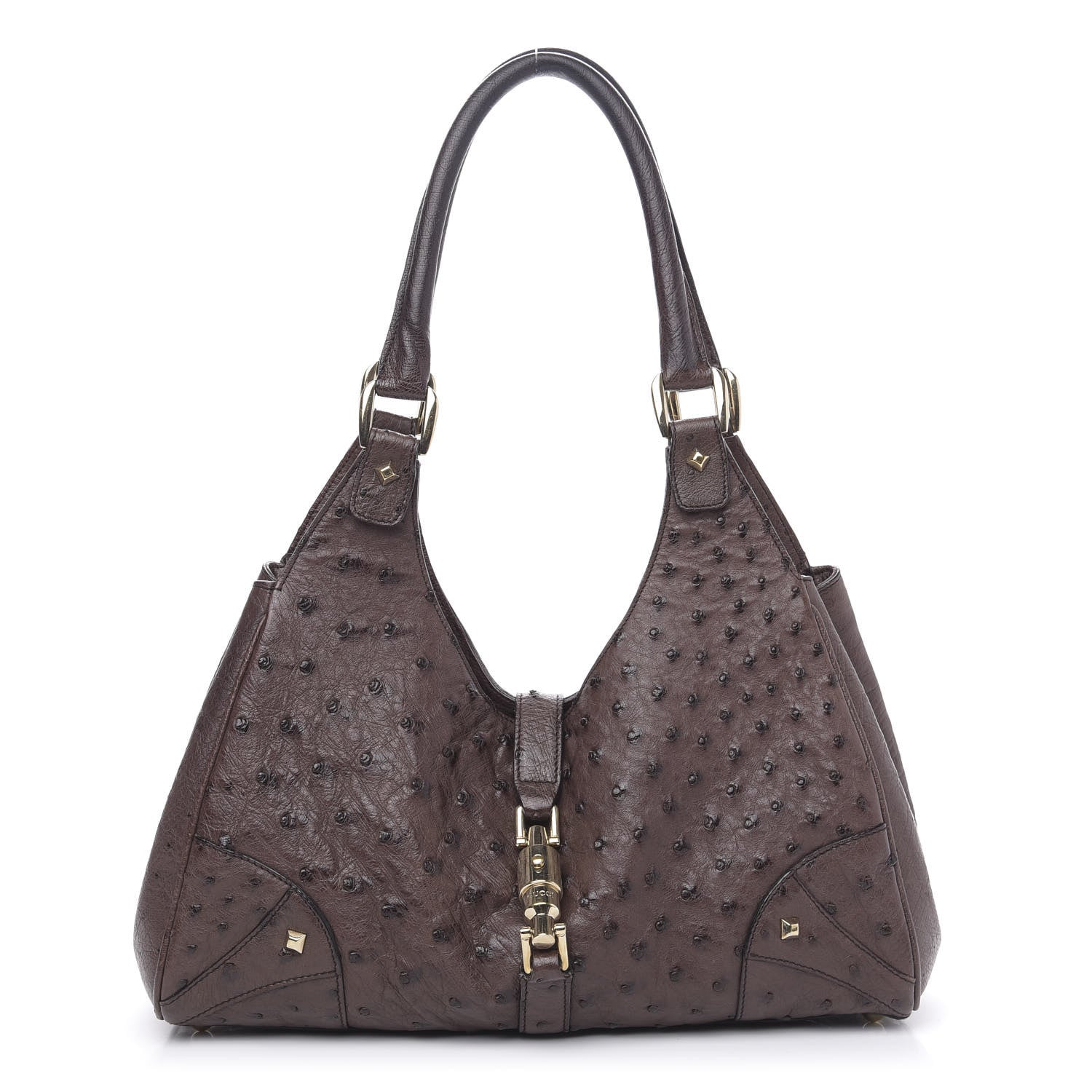 Gucci Ostrich Large Bardot Shoulder Bag Brown 1 of 12