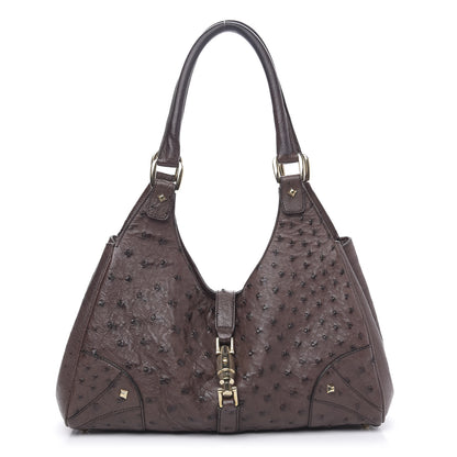 Gucci Ostrich Large Bardot Shoulder Bag Brown 1 of 12