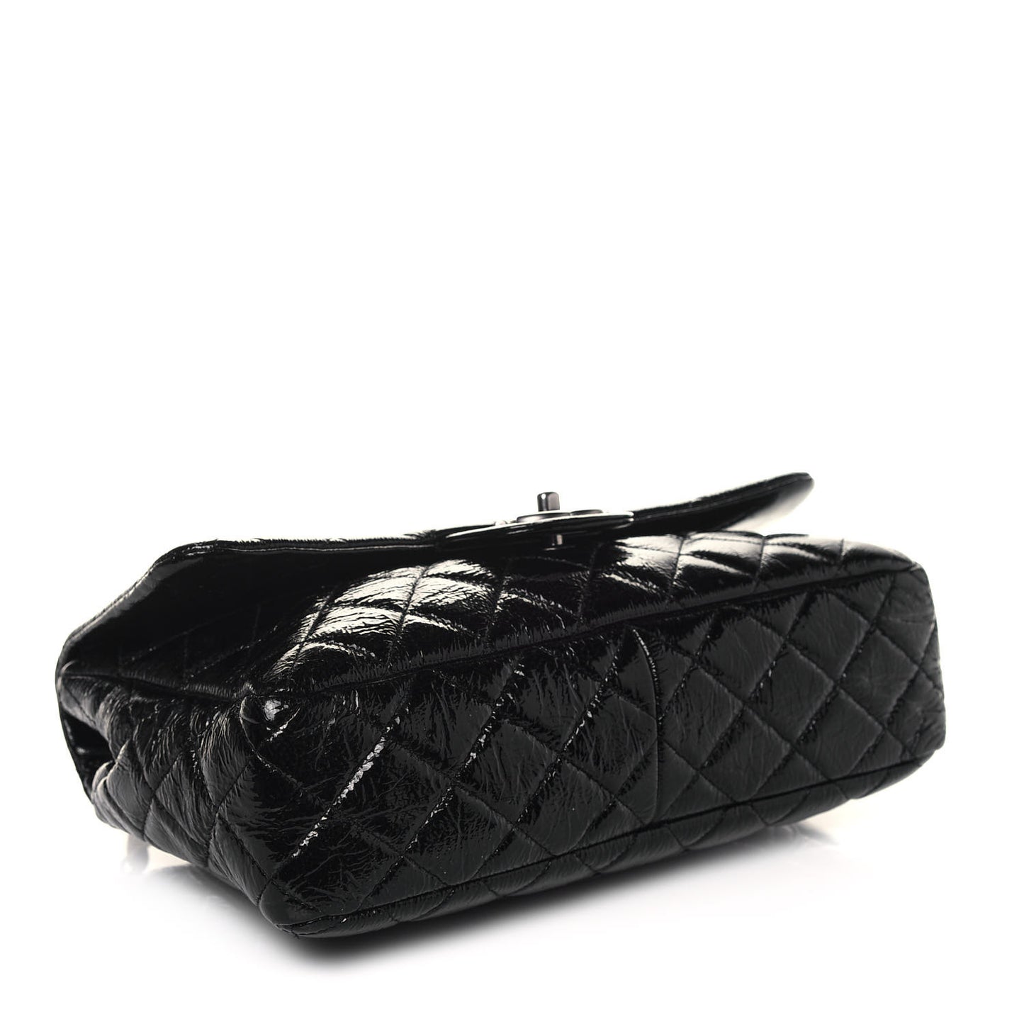 Crinkled Patent Quilted Jumbo Single Flap Black