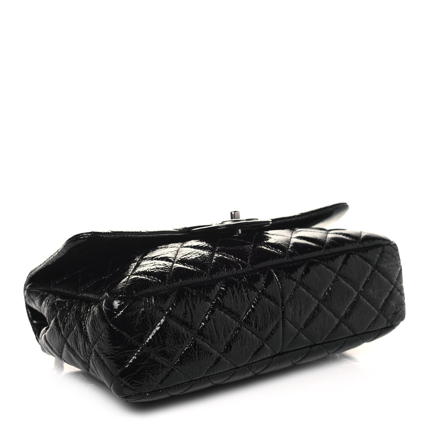 Chanel Crinkled Patent Quilted Jumbo Single Flap Black 4 of 13