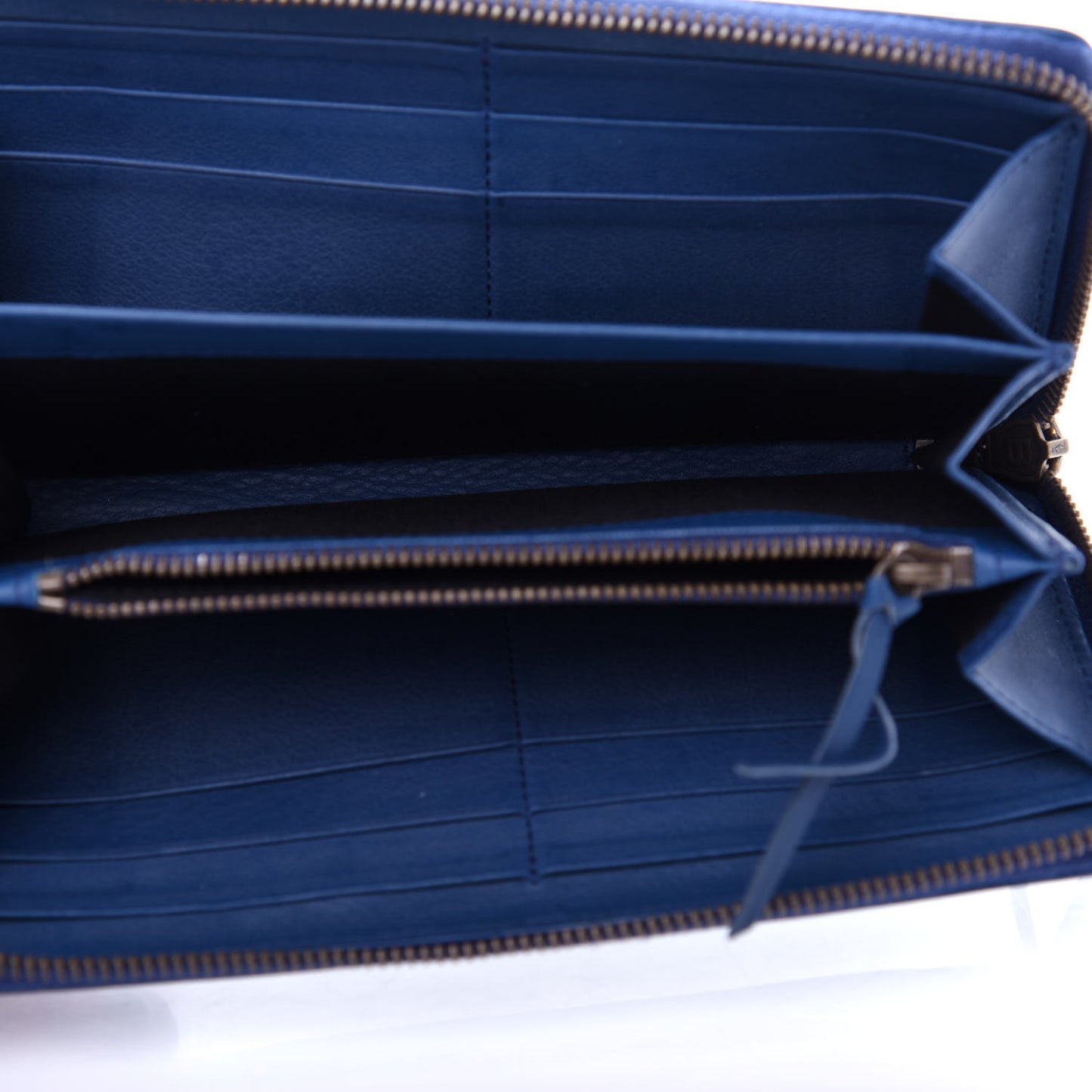 Veau Soyeux Perforated Blackout Hardware Continental Zip Around Wallet Bleu Marine