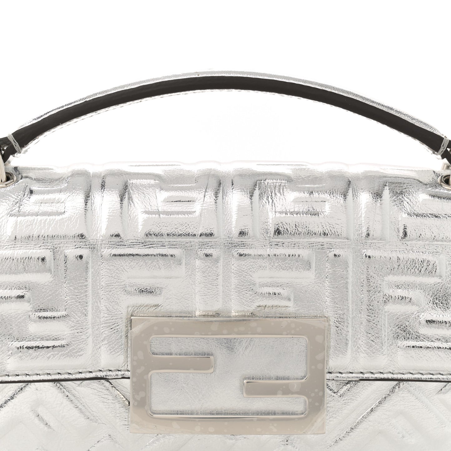 Vitello Catalan Mirror FF 1974 Embossed Phone Baguette Argento