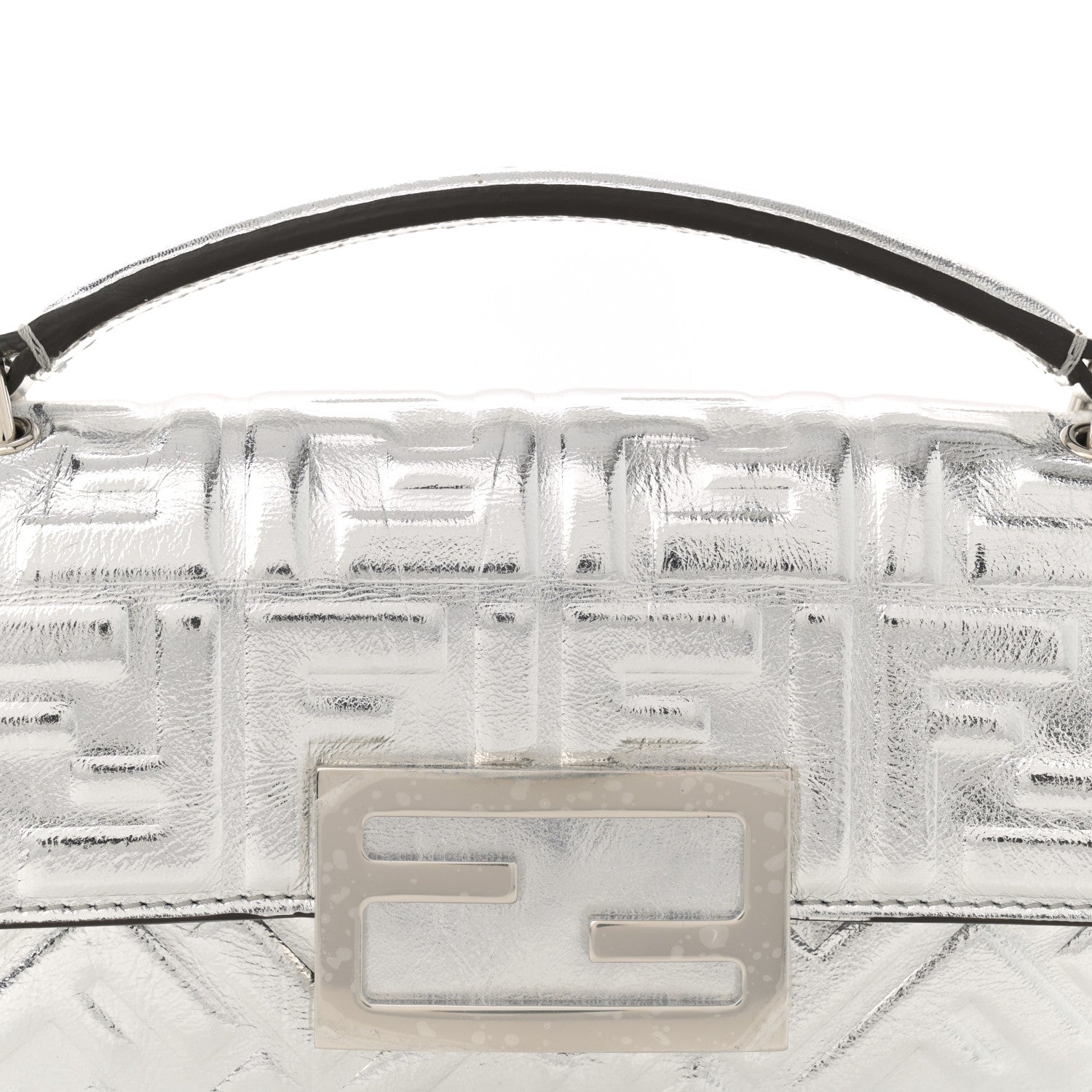 Fendi Vitello Catalan Mirror FF 1974 Embossed Phone Baguette Argento 8 of 12