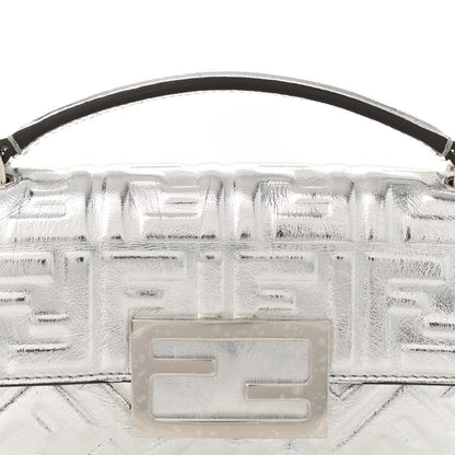 Fendi Vitello Catalan Mirror FF 1974 Embossed Phone Baguette Argento 8 of 12