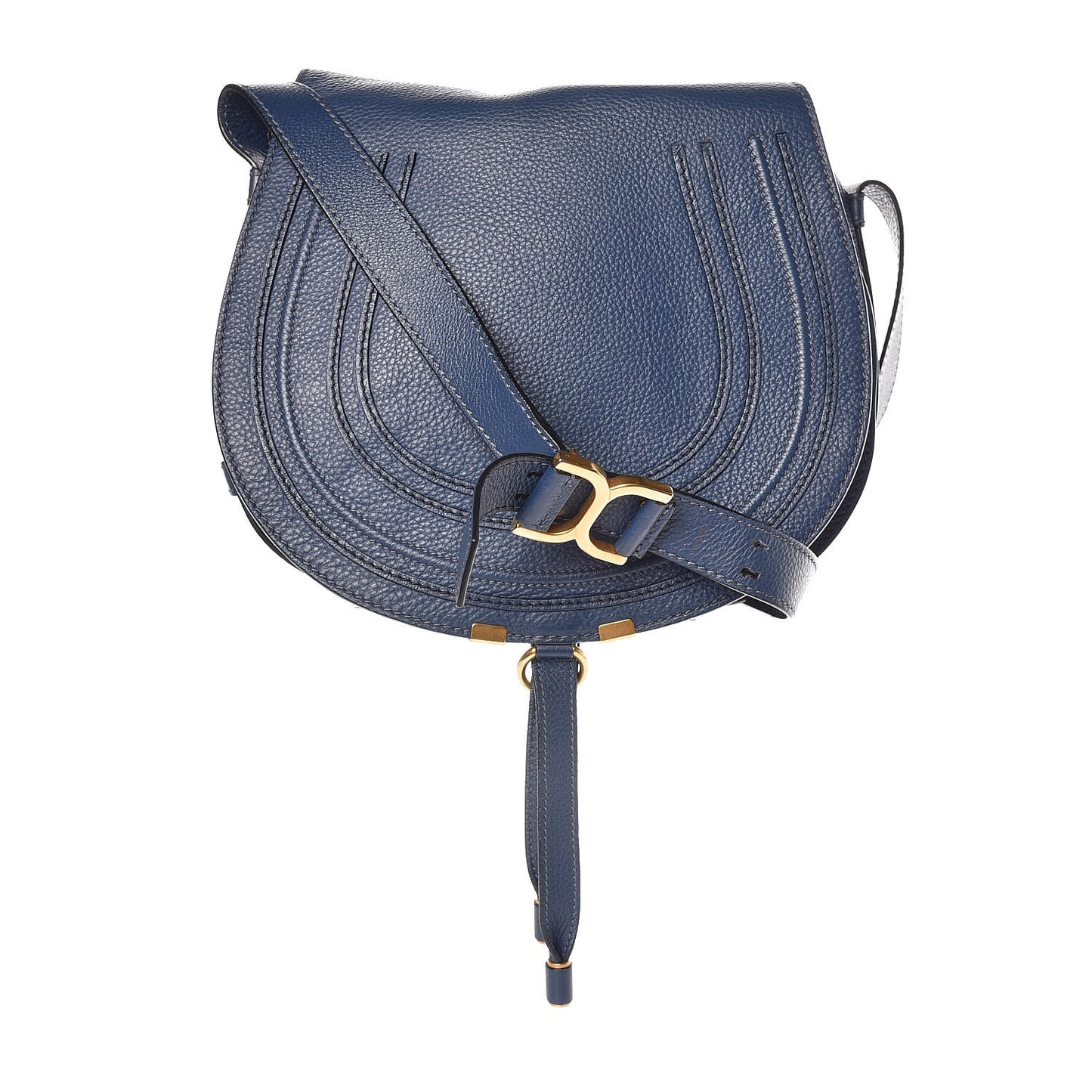 Calfskin Medium Marcie Round Crossbody Bag Royal Navy