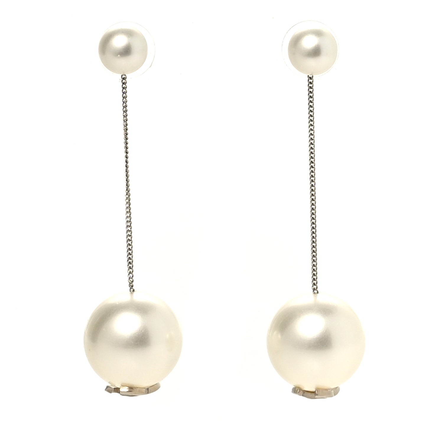 Pearl CC Chain Drop Earrings Gold
