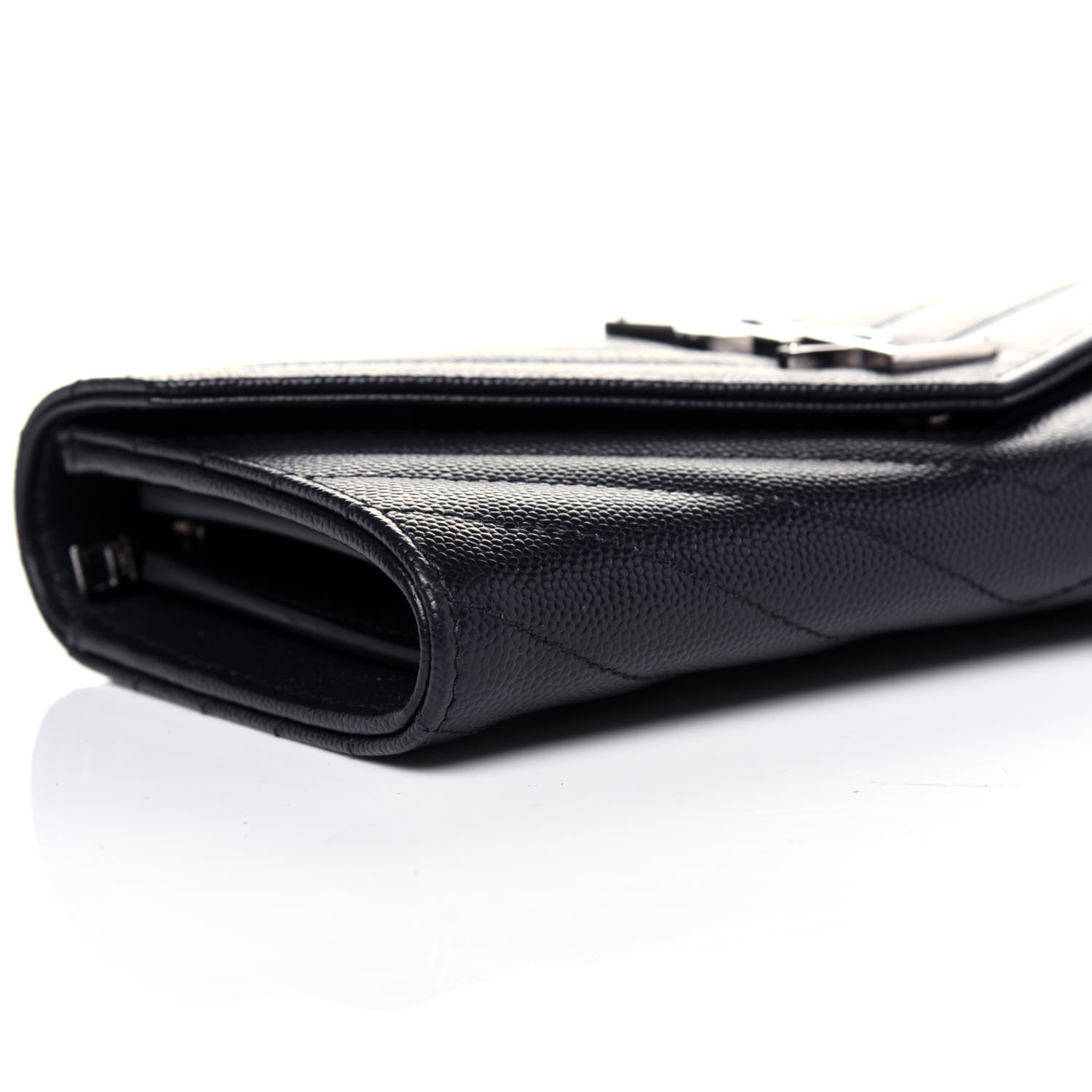 Saint Laurent Grain De Poudre Matelasse Chevron Monogram Flap Wallet Deep Marine 6 of 11