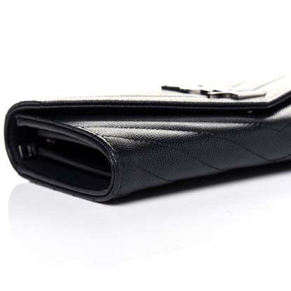 Saint Laurent Grain De Poudre Matelasse Chevron Monogram Flap Wallet Deep Marine 6 of 11