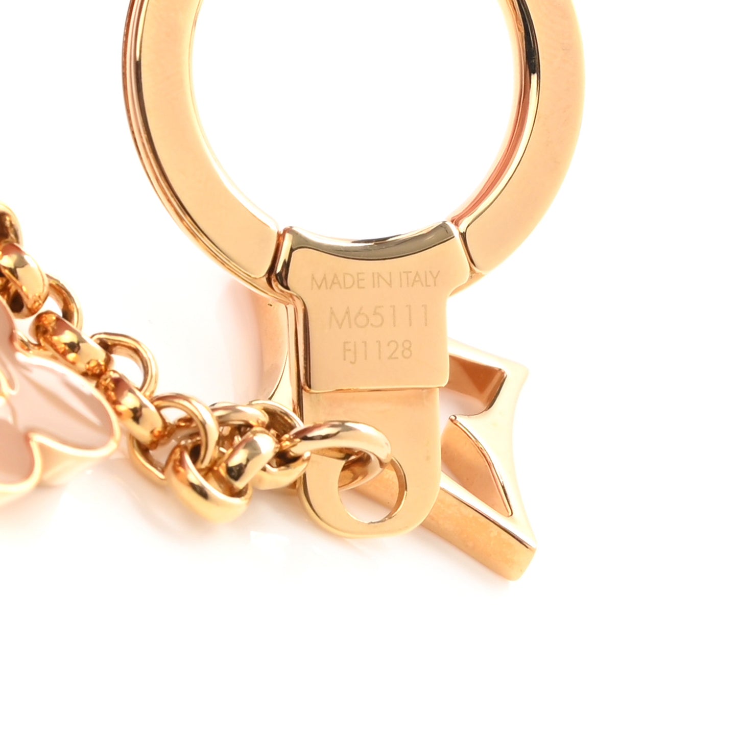 Brass Enamel Fleur De Monogram Bag Charm Chain Gold