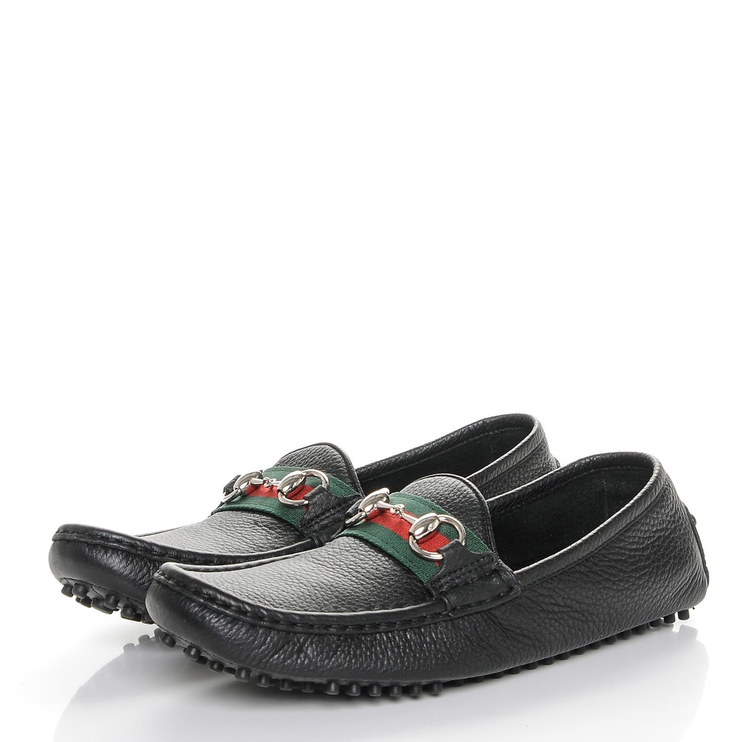 Road Calfskin Web Womens Horsebit Driver Loafers 38 Black