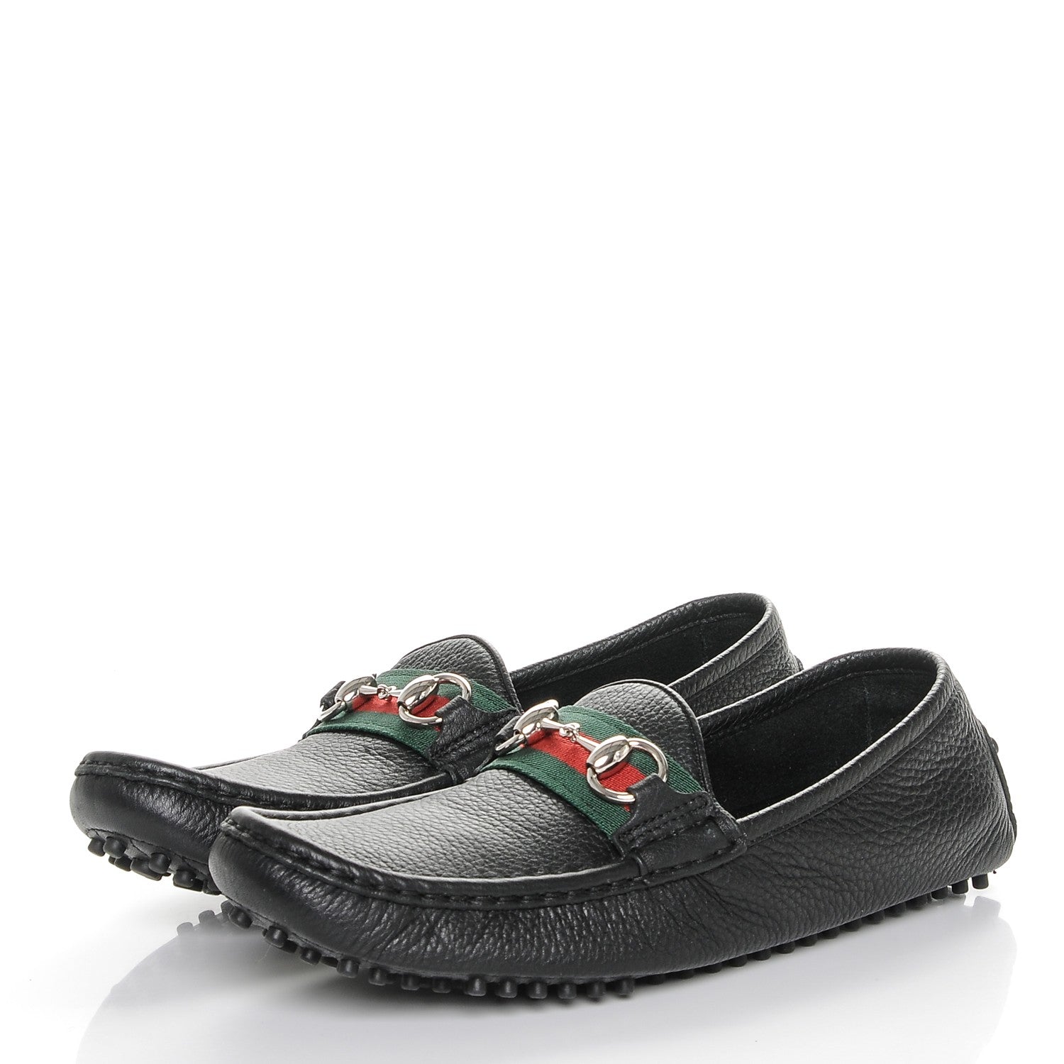 Gucci Road Calfskin Web Womens Horsebit Driver Loafers 38 Black 3 of 7