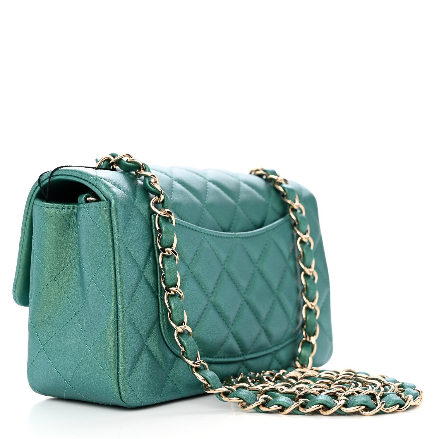 Chanel Iridescent Calfskin Quilted Mini Rectangular Flap Green 2 of 11