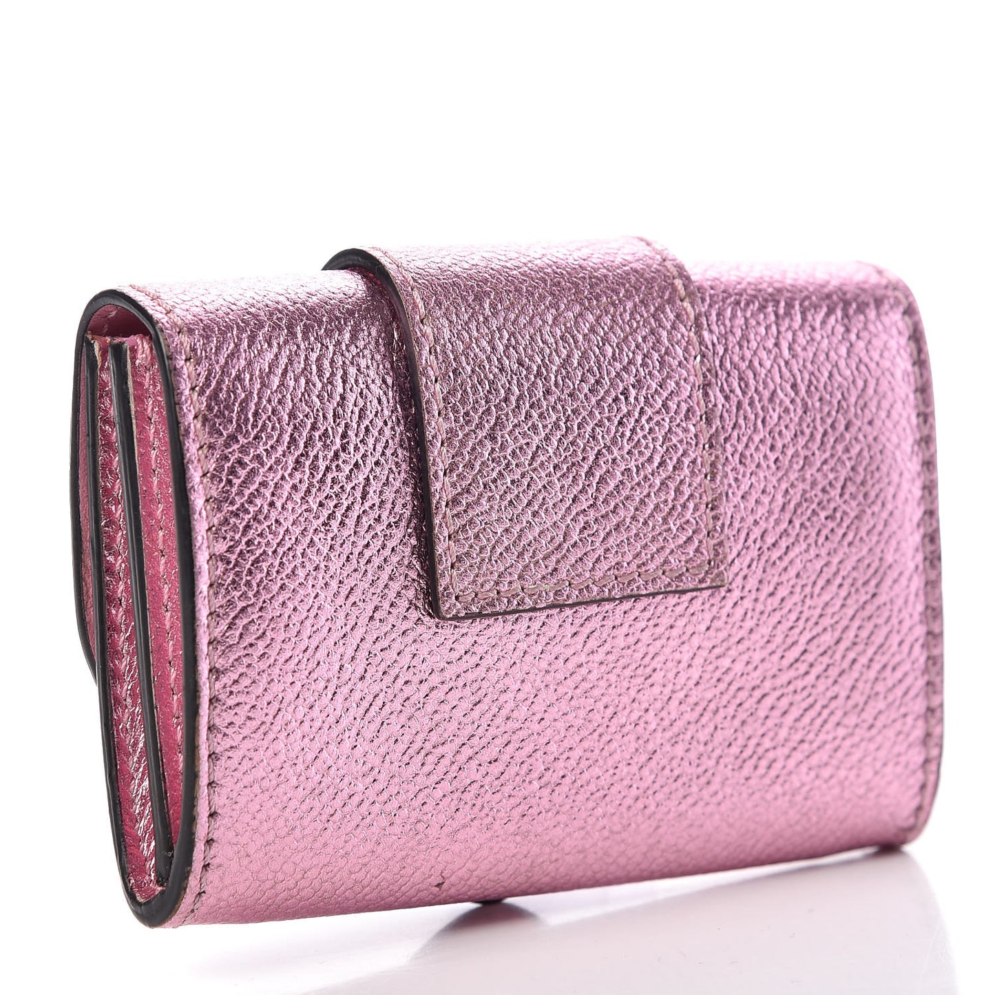 Metallic Grain Calfskin Buckle Card Case Pale Orchid