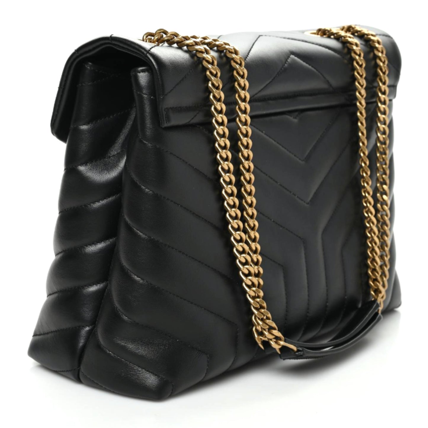 Calfskin Y Quilted Monogram Medium Loulou Chain Satchel Black