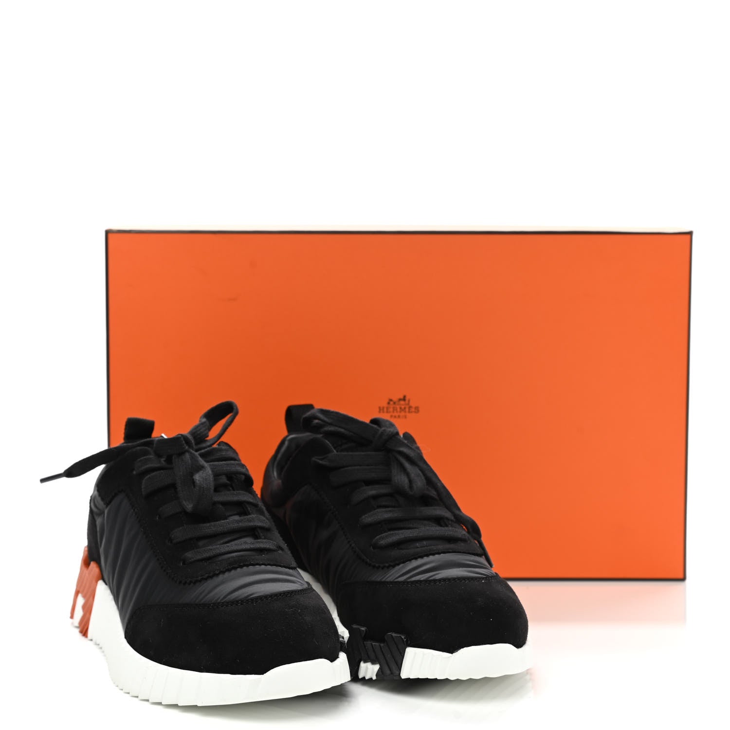 Hermes Parachute Fabric Suede Goatskin Bouncing Sneakers 37 Black Orange 9 of 9