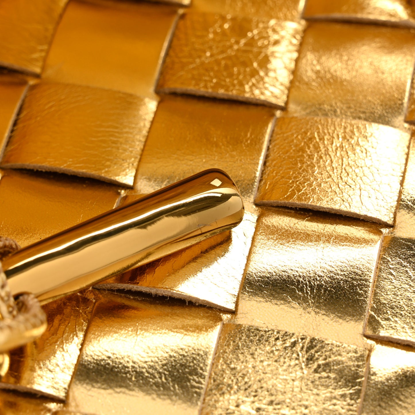 Metallic Lambskin Intrecciato Long Andiamo Top Handle Clutch Gold