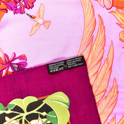 Hermes Cashmere Silk Flamingo Party Shawl 140 Bougainvillier Mauve Vert 6 of 6