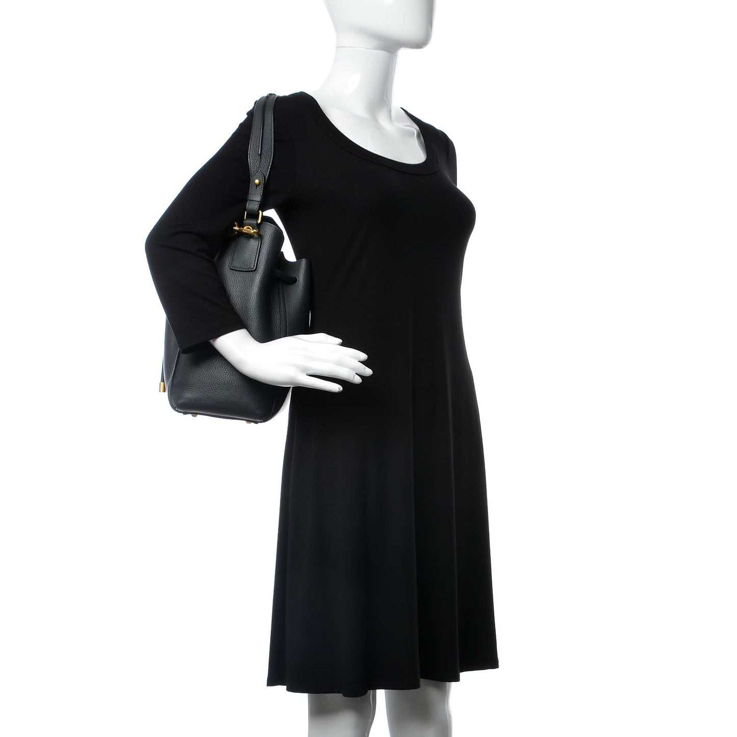 Grained Calfskin Milla Drawstring Bucket Bag Phantom Gray