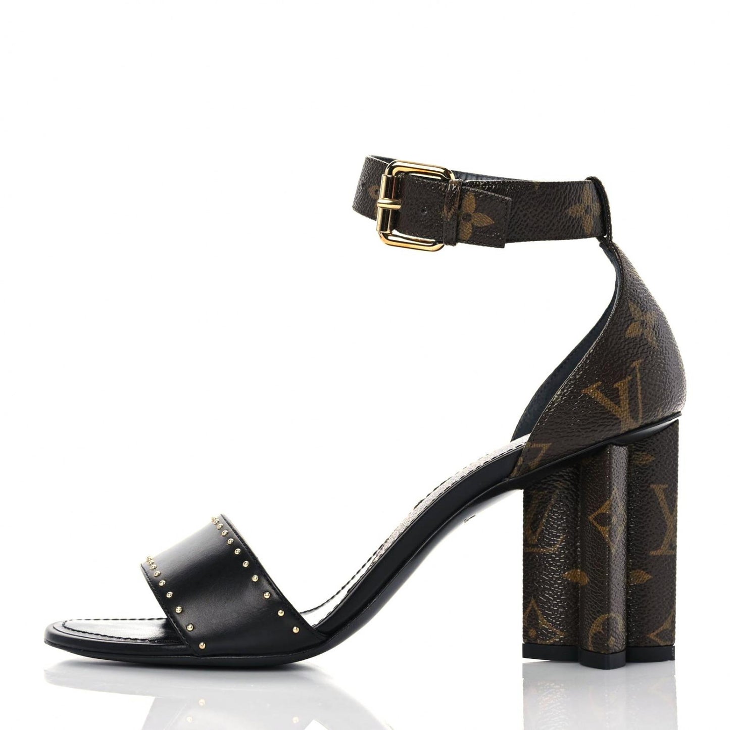 Calfskin Studded Monogram Silhouette Sandals 38.5 Black