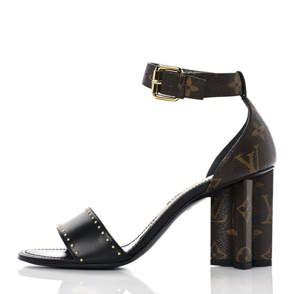 Louis Vuitton Calfskin Studded Monogram Silhouette Sandals 38.5 Black 1 of 10