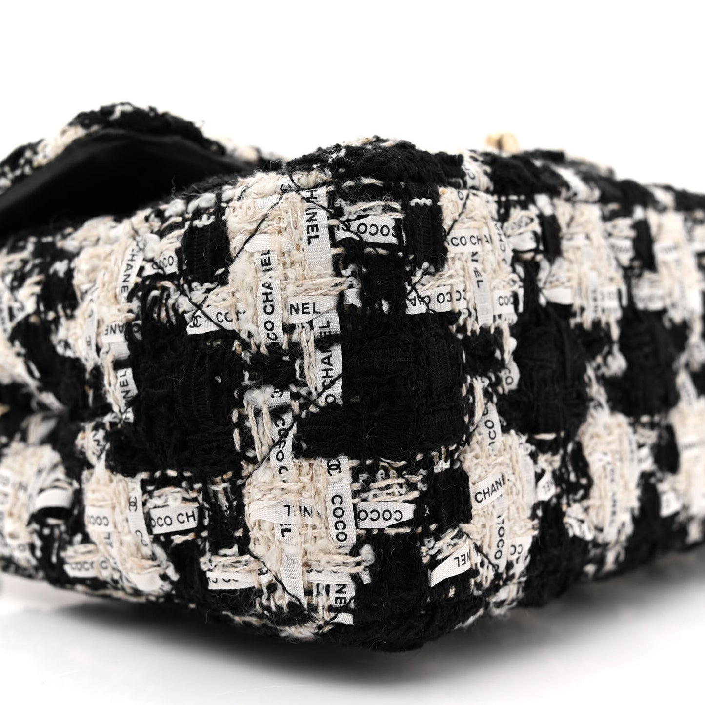 Tweed Quilted Mini Rectangular Flap Black Ecru White