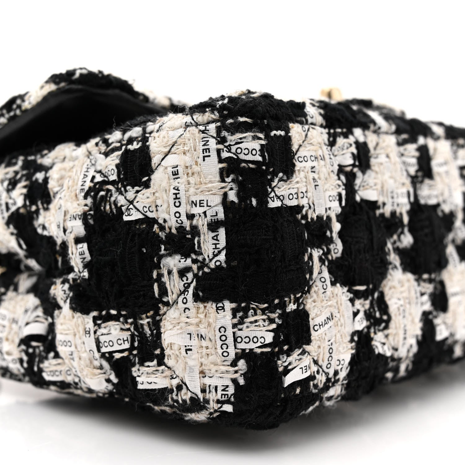 Chanel Tweed Quilted Mini Rectangular Flap Black Ecru White 9 of 11