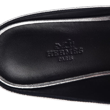 Hermes Metallic Goatskin Womens Rivoli Mules 39 Gris Argente 6 of 9