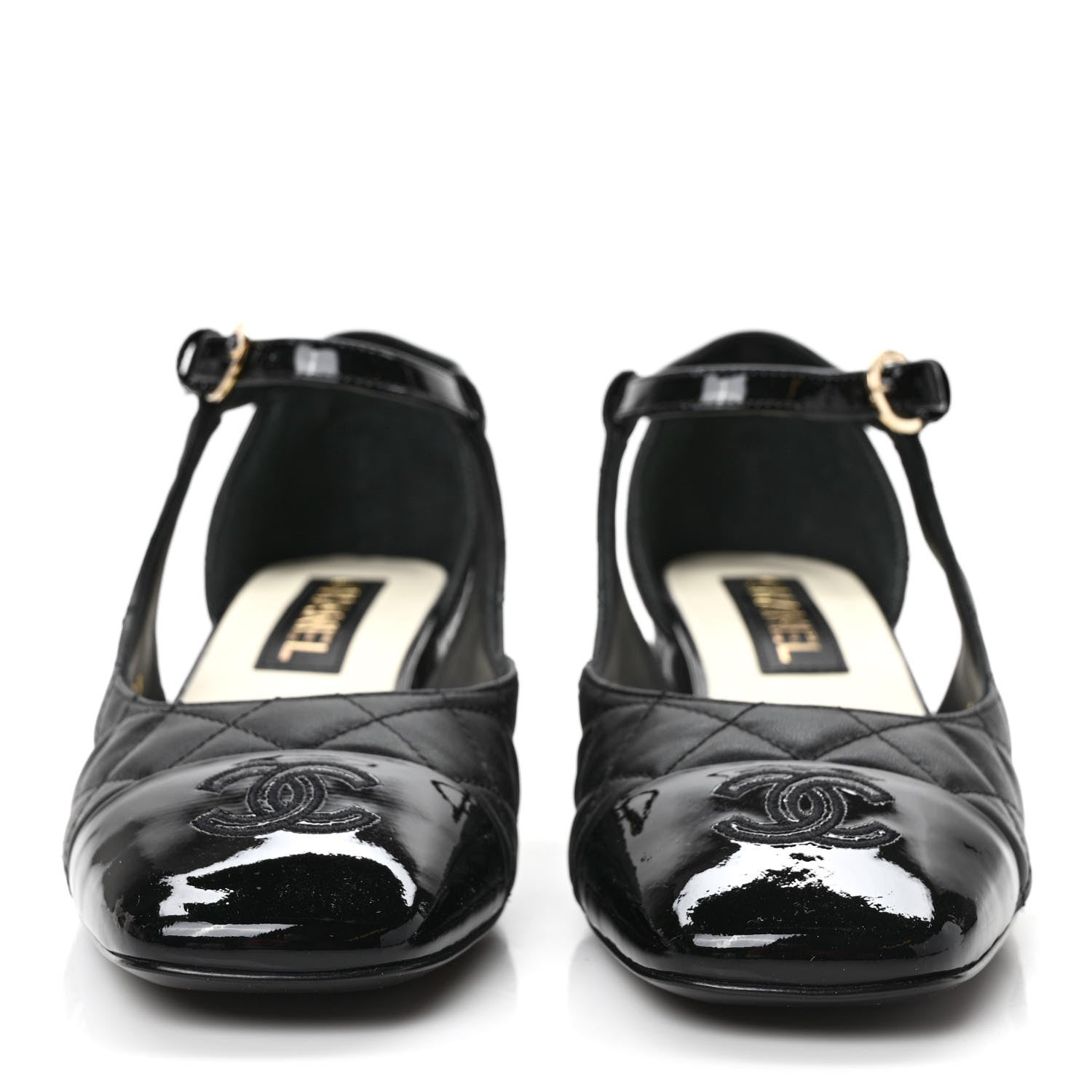 Chanel Lambskin Patent Quilted Cap Toe Mary Jane Flats 38 Black 2 of 9