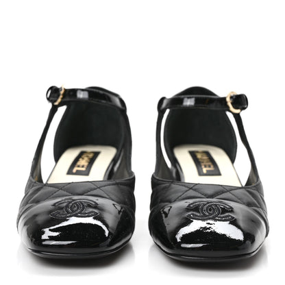 Chanel Lambskin Patent Quilted Cap Toe Mary Jane Flats 38 Black 2 of 9