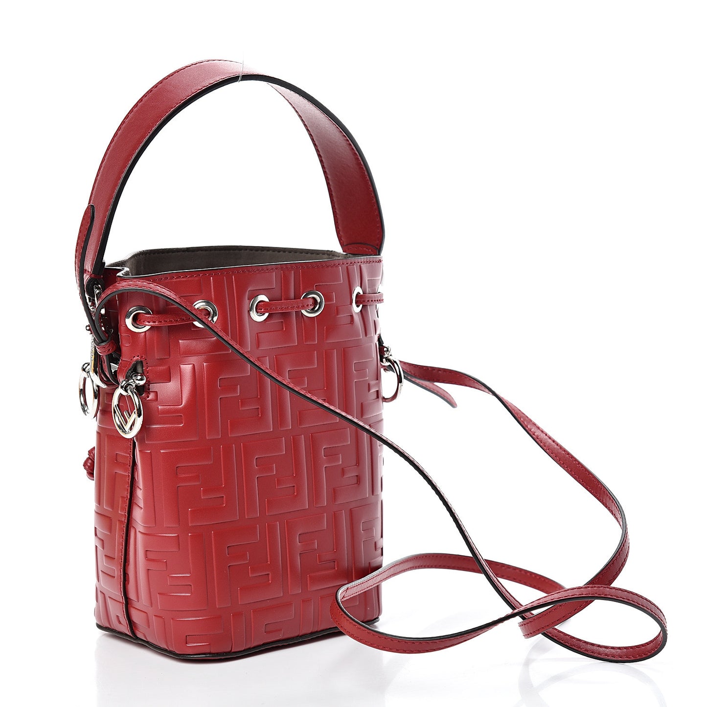 Vitello Liberty F is Fendi FF 1974 Embossed Mini Mon Tresor Bucket Bag Fragola