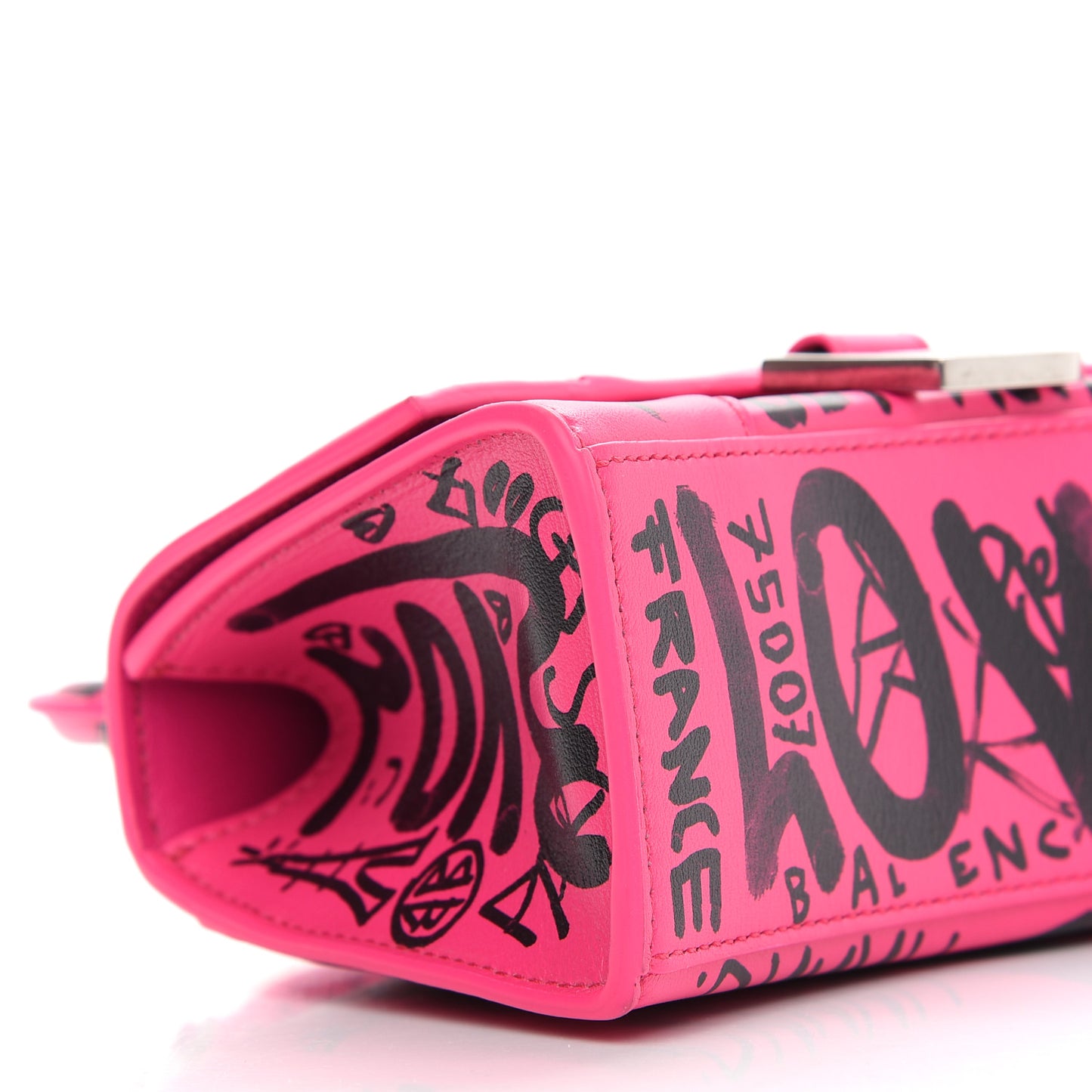 Smooth Calfskin Graffiti Hourglass Top Handle Bag XS Acid Fuchsia Black