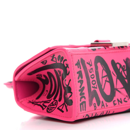 Balenciaga Smooth Calfskin Graffiti Hourglass Top Handle Bag XS Acid Fuchsia Black 8 of 9