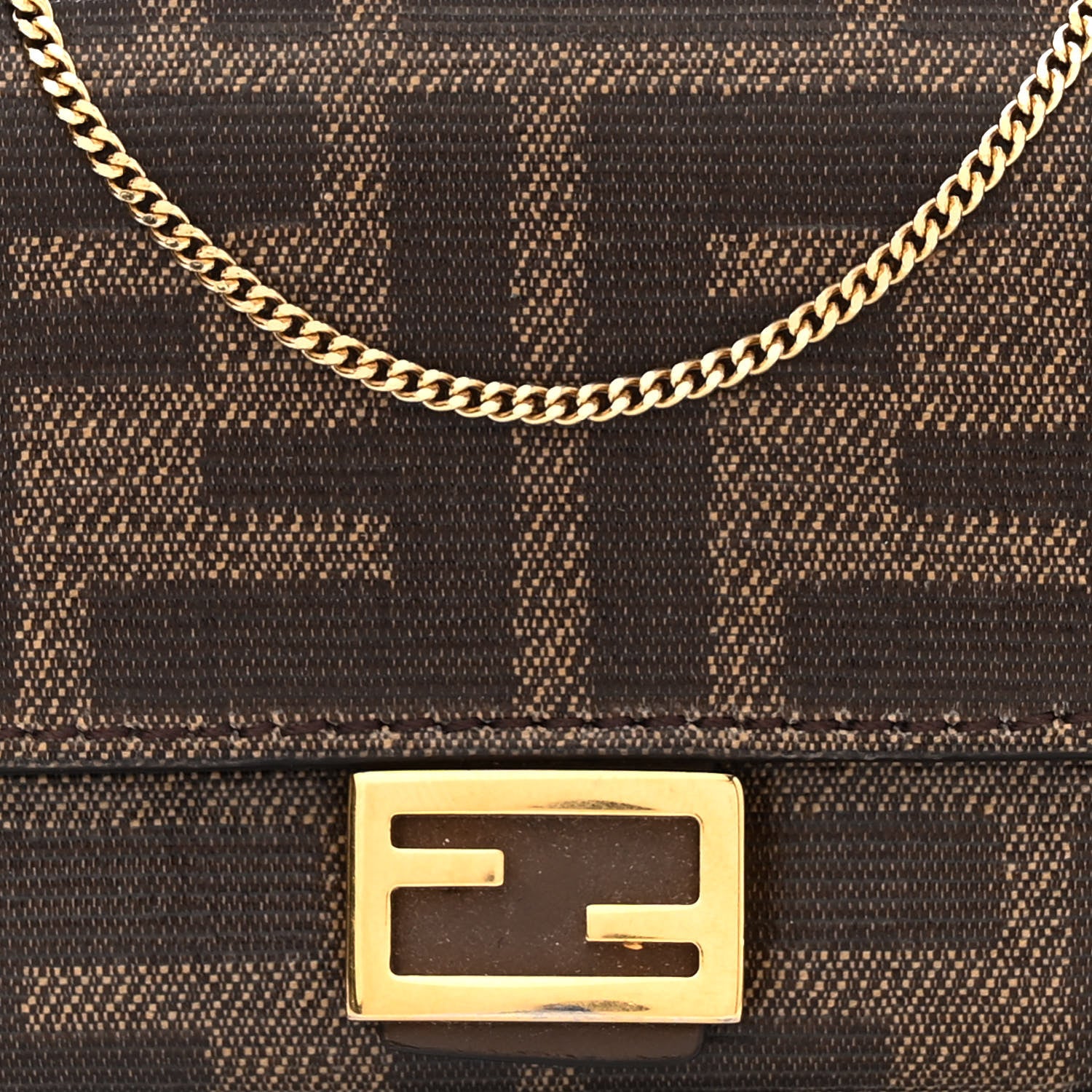 Fendi Glazed Fabric FF 1974 Nano Baguette Charm Mogano Panna 8 of 10