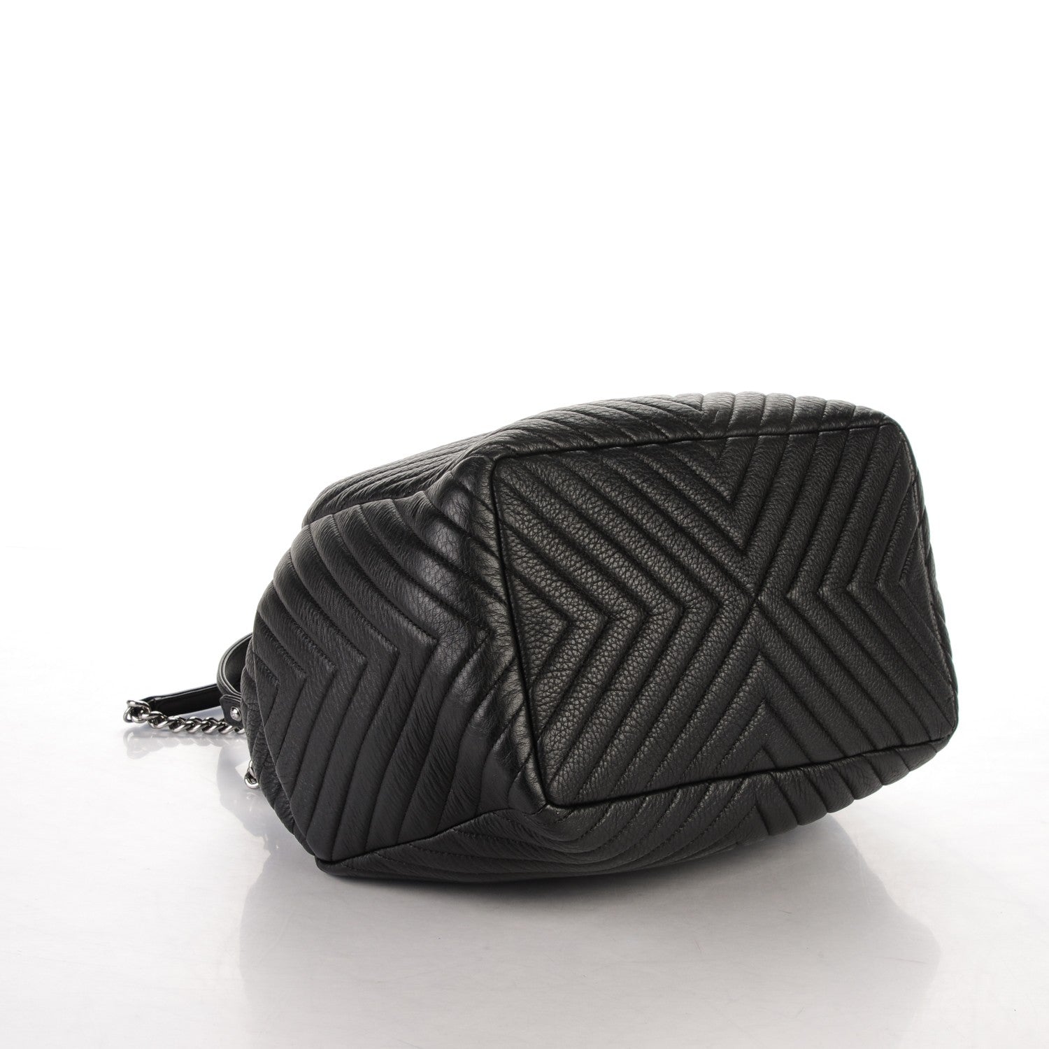 Chanel Deerskin Chevron Large CC Chain Bucket Drawstring Bag Black 4 of 7