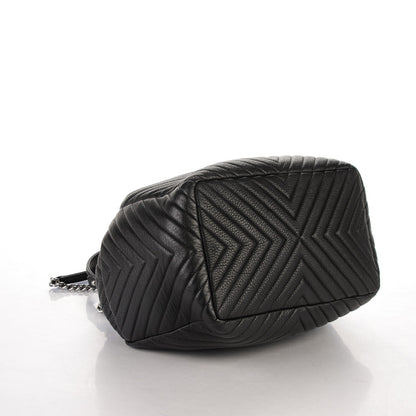 Chanel Deerskin Chevron Large CC Chain Bucket Drawstring Bag Black 4 of 7