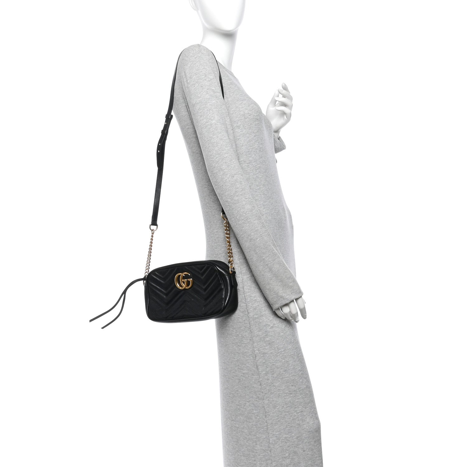 Gucci Calfskin Matelasse Small GG Marmont Chain Shoulder Bag Black 2 of 10