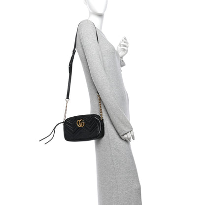 Gucci Calfskin Matelasse Small GG Marmont Chain Shoulder Bag Black 2 of 10