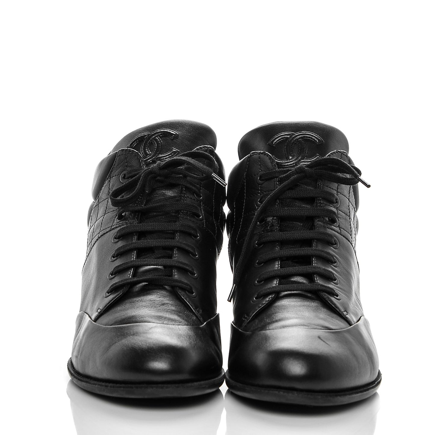 Lambskin Quilted High Top Sneakers 42 Black